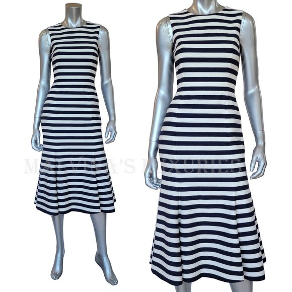 DOLCE & GABBANA DRESS OPEN BACK STRIPED COTTON BLEND FLOUNCE SKIRT sz 40 4 - Picture 6 of 9